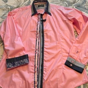 Isaac b Men’s 2XL Slim Fit button down shirt. Pink/Blue/ Purple